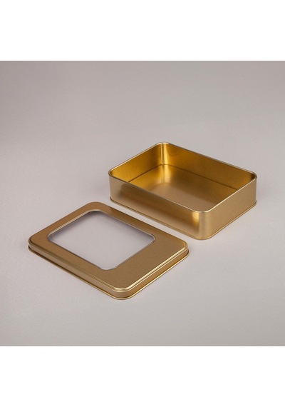 Pencereli Gold Metal Kutu 19x13,5x4,5 Cm