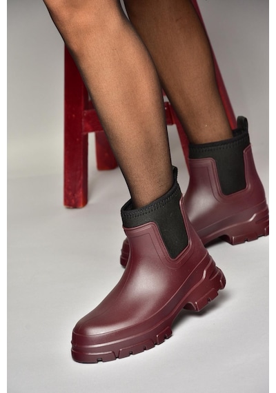 Fox Shoes T858685409 Bordo Kalın Tabanlı Yağmur Botu Bordo-suni Deri Bordo
