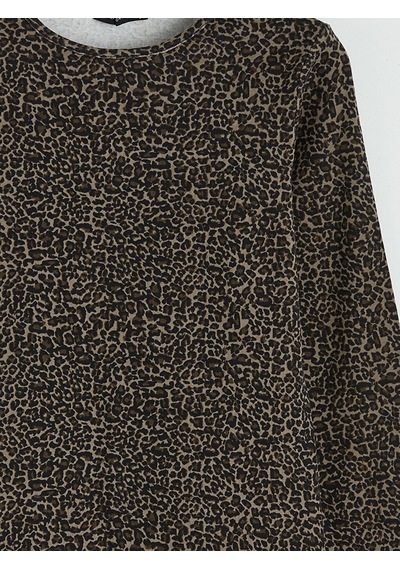 Lcwaıkıkı Classic Siyah Bisiklet Yaka Leopar Desenli Bluz