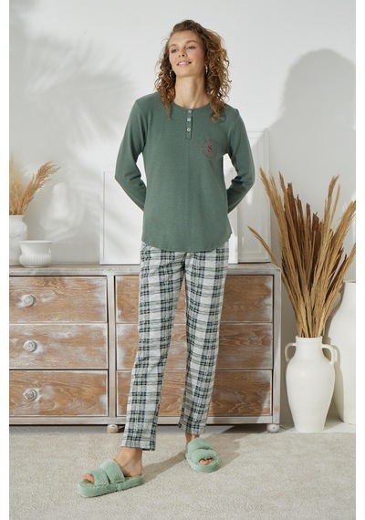 Sevim Kadın Uzun Kol Kalın Yeşil Pijama Takımı C1t5n1o79 001