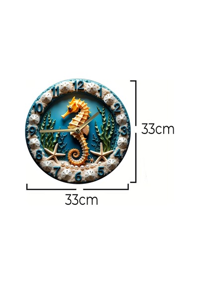 Denizatı Temalı 3d Görünümlü Mdf Duvar Saati Çift Katmanlı 33 Cm Sdw341 Renkli
