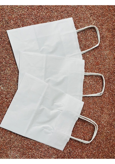 1.kalite 18x8x24 Cm 5 Li Beyaz Renkli Kraft Kağıt Çanta, Hediye Poşeti, Hediye Paketi, Kraft Çanta
