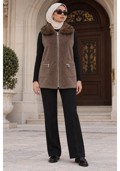 Sevitli Angora Cepli Yelek-kahve-6014