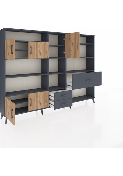 Arges Dolap 13 Raflı 3 Çekmeceli 5 Kapaklı 220x30x163 Antrasit-ça Antrasit-çam/antrasit