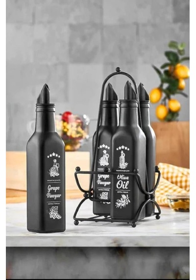 Black Desen 4'lü Yağlık Metal Standlı Set Siyah