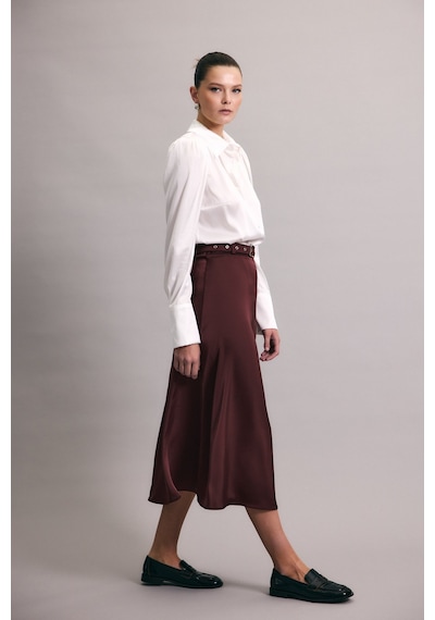 Sateen Kemerli Saten Etek - Bordo-137014 Bordo
