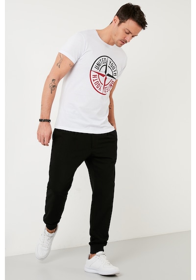 Buratti Baskılı Bisiklet Yaka Pamuklu Slim Fit Erkek T Shirt 541Pusula Beyaz