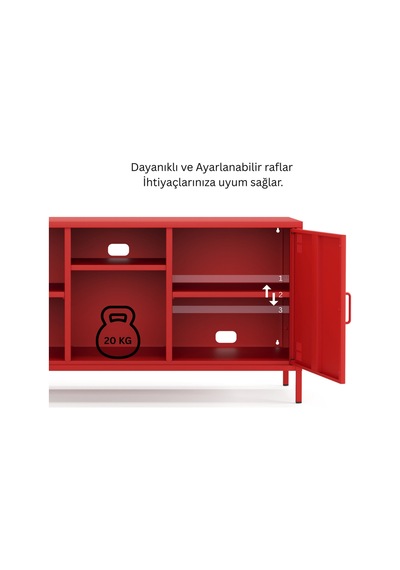 Pera Tv Ünitesi, Tv Dolabı,2 Kapaklı, Açık Raflı 130,50 X 40 X 64,50 Cm Ral 3020 Kırmızı Pera Tv Ünitesi, Tv Dolabı,2 Kapaklı, Açık Raflı 130,50 X 40 X 64,50 Cm Ral 3020 Kırmızı