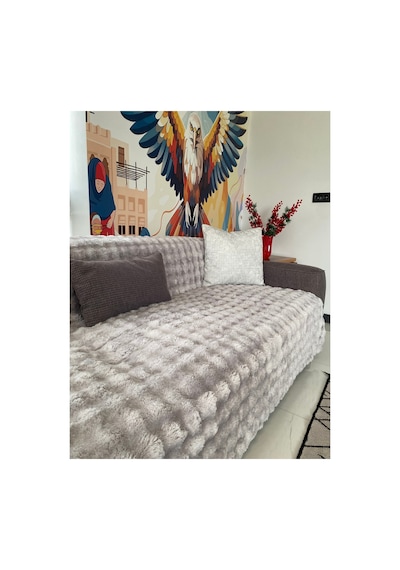 Peluş Koltuk Örtüsü 175x215 Cm Bubble Kaymaz Kanepe Örtüsü, Çekyat Örtüsü Gri