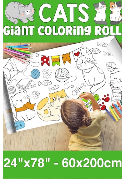 Melolisa Kedi Dev Boy Boyama Kağıdı - Farm Kids Coloring Roll - Giant Painting Paper Roll For Kids