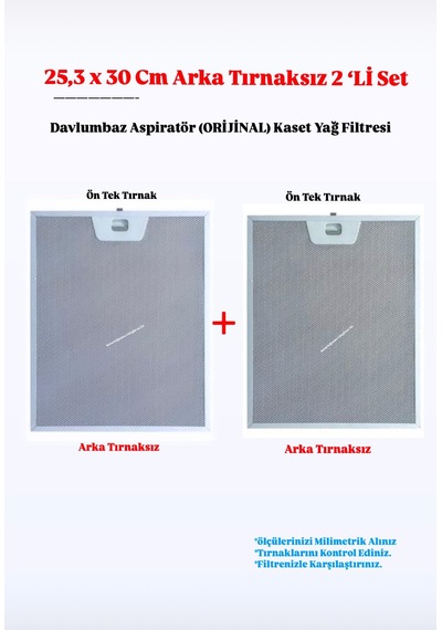 Arçelik Uyumlu 25,3x30 Cm Davlumbaz Aspiratör Yağ Filtresi 2li