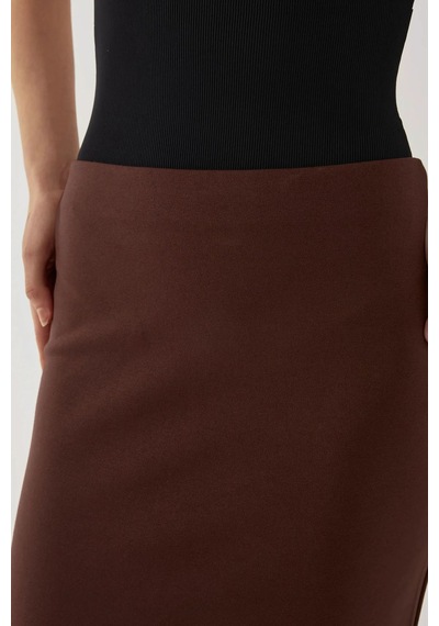 Hiccup Yüksek Bel Bodycon Midi Örme Etek Mocha Kahvesi