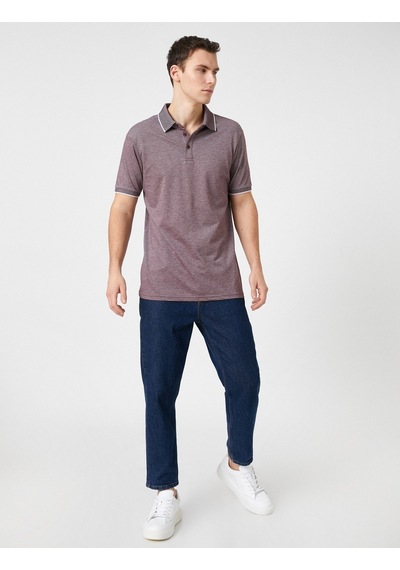 Koton Polo Yaka Tişört Düğme Detaylı Dar Kesim Bordo 3Sam10004Mk 3Sam10004Mk1Sk Bordo