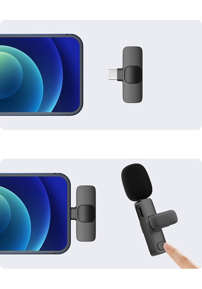 Type-c Girişli Çift Kablosuz Yaka Mikrofonu Apple Uyumlu iOS Android Wireless Mikrofon Seti Yayın Vlog Kayıt
