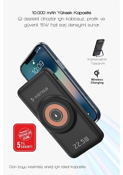10000 Mah Magsafe Uyumlu Taşınabilir Powerbank Dahili Kablolu 22.5w Scp 20w Pd 15w Wireless Siyah