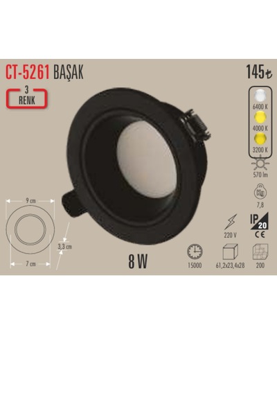 Ct-5261 Başak 8w Spot 5 Adet Beyaz - Günışığı - Sarı Işık