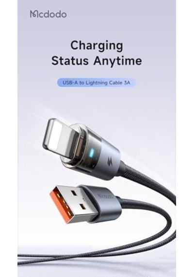 Ca-6911 3a Işıklı Usb İphone Şarj Data Kablosu 1.2m Siyah
