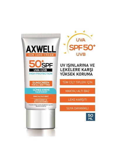 Axwell Leke Karşıtı Nemlendirici ve Yüksek Koruyucu Güneş Kremi SPF50+ 50 ML