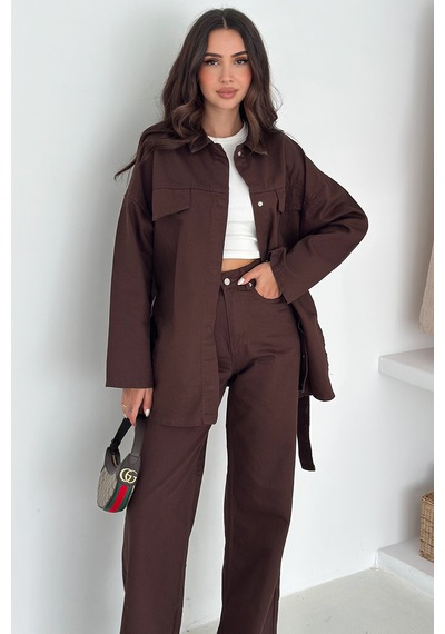 Noa & Noa Kadın Ceket Pantolon Kuşak Detaylı Takım Şehirli & Sofistike Stil Kahverengi Noa & Noa Kadın Ceket Pantolon Kuşak Detaylı Takım Şehirli & Sofistike Stil Kahverengi