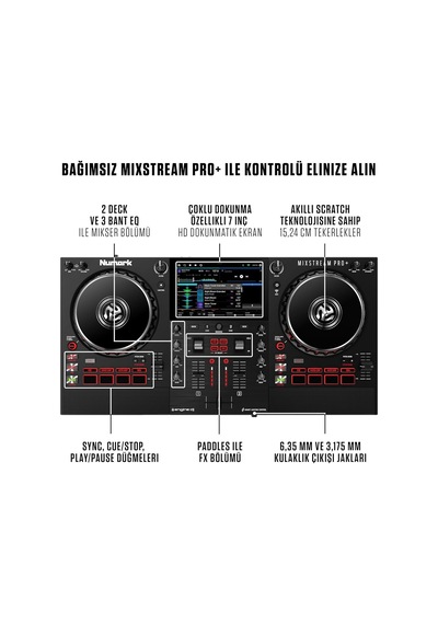 Numark Mixstream Pro+ Bağımsız Dj Controller, Amazon Music Unlimited Yayını, Mikser, Dokunmatik Ekran, Wifi, Hoparl