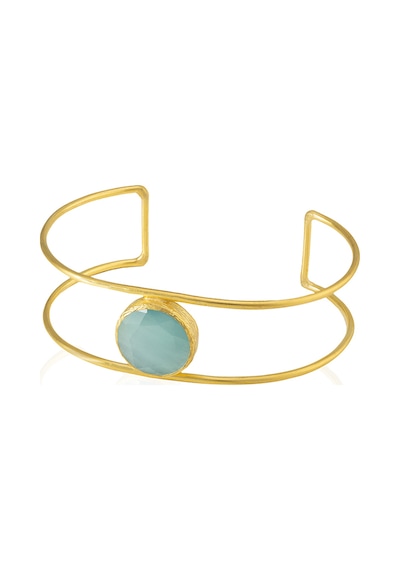 Kadir Jewellery 22 Ayar Altın Kaplama Zirkon Taşlı Ayarlanabilir Vintage Bilezik Açık Mavi