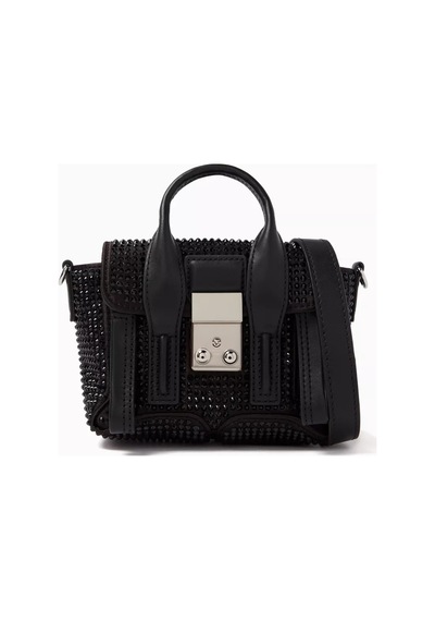 3.1 Phillip Lim Nano Pashli Kristal Çanta Saten, Taşlı, Çapraz Askılı Ve Şık Tasarım El Çantası 0 - Siyah