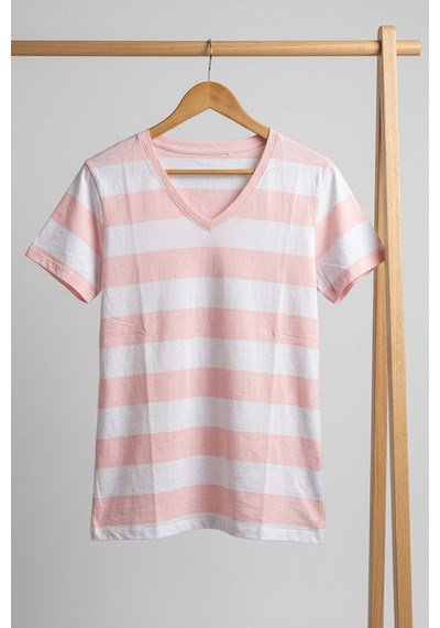 Cotenconcept V Yaka Basic Tişört Pembe - Beyaz