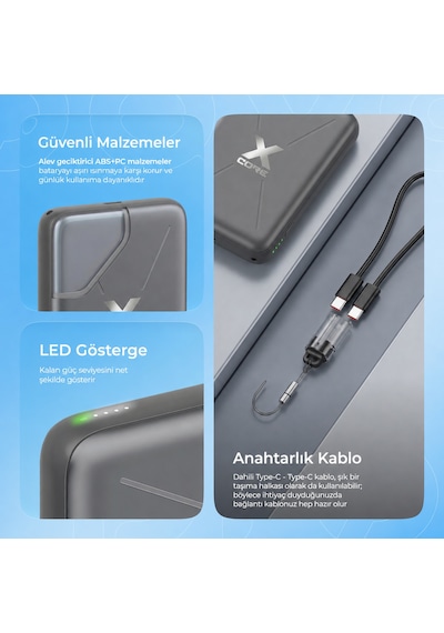 Proove Power Bank X-core 22.5w 10000mah Wıth Cable Type-c To Type-c Black siyah