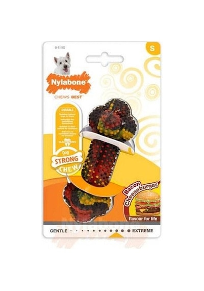 Nylabone Domuz Pastırması ve Cheeseburger Aromalı Köpek Çiğneme Kemiği S