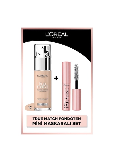 L'Oréal Paris True Match Bakım Yapan Fondöten - 1c Soğuk Alt Ton & Mini Paradise Maskara 4.7 Ml pkttmbyfbcsmpm-9941