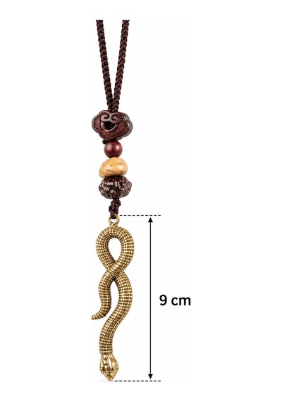 Yılan Figürlü 9 Cm Uçlu Kahverengi İpli Erkek Kolye Bronz Renk Boncuklu Tasarım Altın - Gümüş