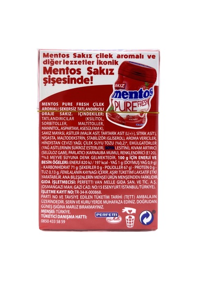 Mentos Pure Fresh Çilek Aromalı Şekersiz Tatlandırıcılı Draje Sakız 22 G 2 Adet