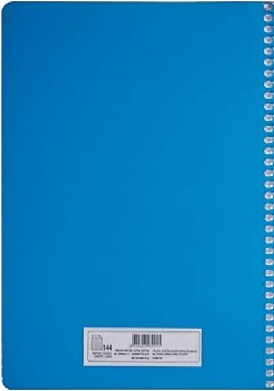 A4 Pet Spiralli Karton Kapaklı Defter 144 Yaprak - Çizgili - Mavi 103 Ivory