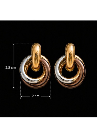 Çok Renkli Halka Küpe Altın Gümüş Ve Rose Gold Detaylı Modern Şık