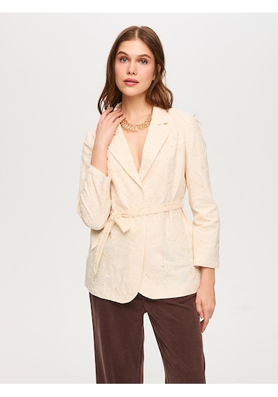 Faik Sönmez Delik İşi Payetli Brodeli Blazer Ceket S26ckt016 Us26ckt01673 Ekru