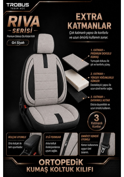 Renault Laguna 2001-2015 Uyumlu Riva Serisi Tay Tüyü Otropedik Bej Siyah Premium Koltuk Kılıfı