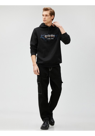 Koton Kapşonlu Sweatshirt Kuru Kafa Baskılı Uzun Kollu Siyah 3sam70129mk Siyah