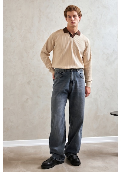 Erkek Ekstra Baggy Jean Pantolon Açık Mavi