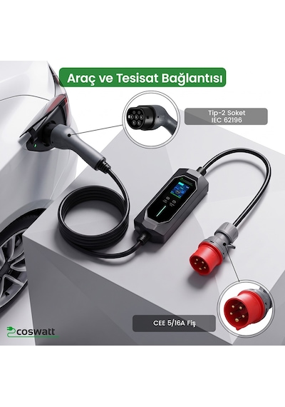 11KW 16A Türkçe Menü 10M Elektrikli Araç Şarj İstasyonu Taşınabilir 11KW 16A Türkçe Menü 10M Elektrikli Araç Şarj İstasyonu Taşınabilir