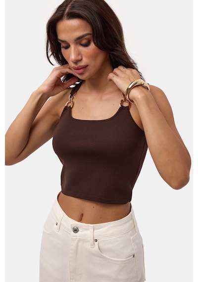 Kadın Kahve S6-81 Aksesuar Detaylı Crop Bluz