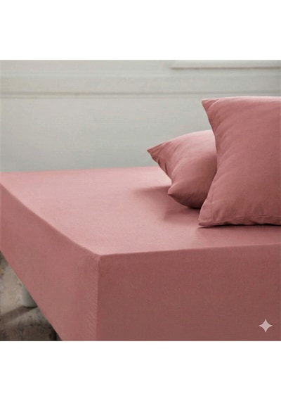 Maki Home %100 Pamuklu Gül Kurusu 100x200+50x70 Cm Tek Kişilik Lastikli Çarşaf Takımı Gül Kurusu