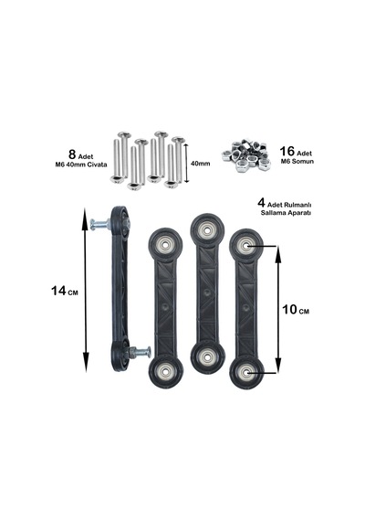 Beşik Sallama Aparatı 10 Cm Siyah M6 4 Adet Pk001ay00507 Renkli