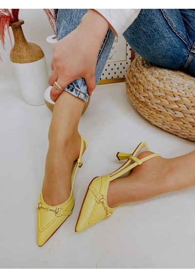 Ervanın Butiği Sarı Deri Moss Toka Detay Kadın Stiletto-3650
