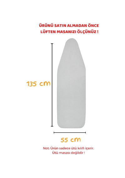 Beylini Yanmaz Ütü Masası Kılıfı Hızlı Ütü Kılıfı Örtü Gri 55x135 Cm Gri