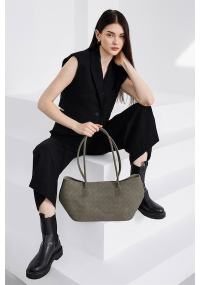 Shule Bags Veneta Süet Shopper Omuz Çantası Vizon Vizon