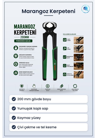 Marangoz Kerpeteni 200 Mm Ergonomik Yumuşak Sap Kesici Çivi Çekme