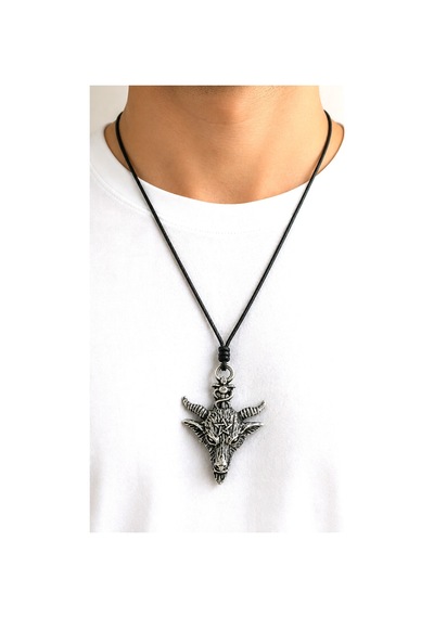 Kore İp Askılı Ve Krom Çelik Kaplamalı Unisex Tribal Kolye Kkrm-07 Gümüş2