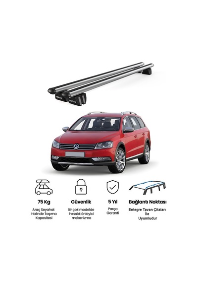 Pençe Volkswagen Passat Alltrack B7 2008 Ve Sonrası Uyumlu Gri Ara Atkı Port Bagaj Tavan Barı