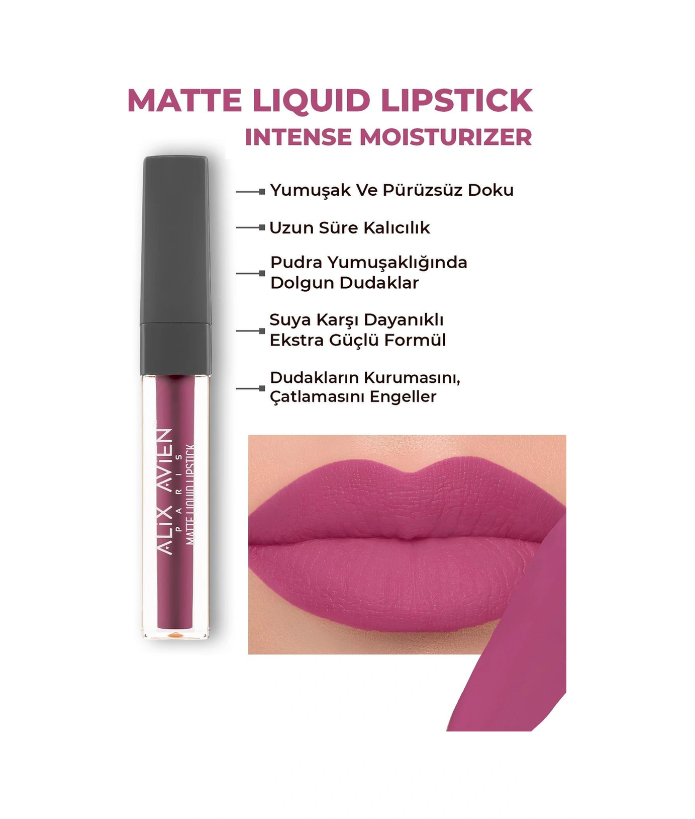 Alix Avien Uzun Süre Kalıcı Kadifemsi Kuruma Yapmayan Mat Likit Ruj Matte Liquid Lipstick 517 Sweet Plum