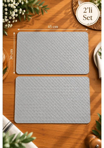 2'li Deri Amerikan Servis Seti 45x30 Cm Örgü Dokulu Supla Masa Servis Altlığı Açık Gri - 939971829 Açık Gri